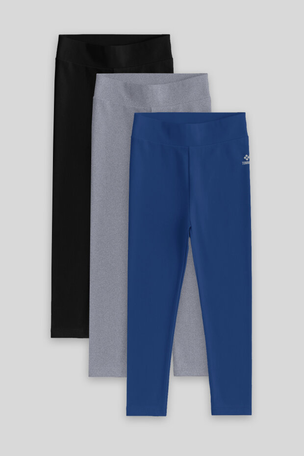 Standart Fit Basic 3'lü Paket Siyah-Gri-İndigo Kız Çocuk Tayt - 75047 - 1
