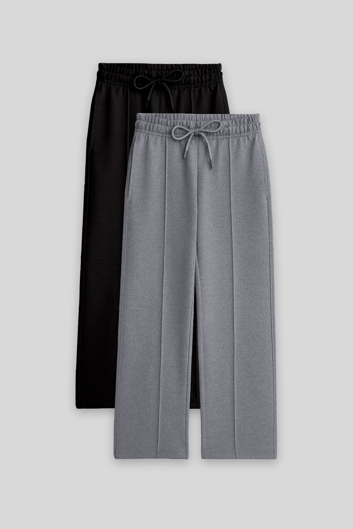 Standart Fit 2'li Paket Siyah-Kar Melanj Kız Çocuk Eşofman Alt -75144 - TOMMYLIFE