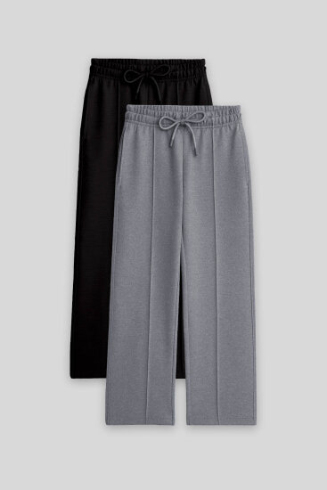 Standart Fit 2'li Paket Siyah-Kar Melanj Kız Çocuk Eşofman Alt -75144 - TOMMYLIFE