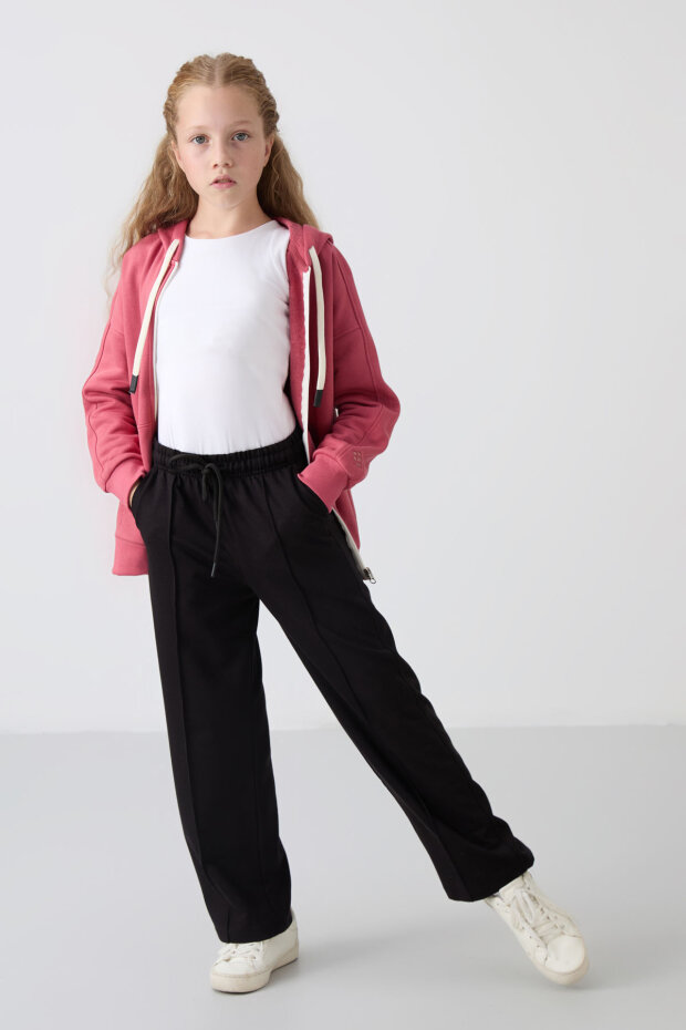 Standart Fit 2'li Paket Siyah-Kar Melanj Kız Çocuk Eşofman Alt -75144 - 5