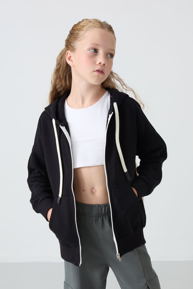 Fermuarlı Pamuklu 2'li Paket Siyah-Gri Melanj Kız Çocuk Sweatshirt - 75149 - 4