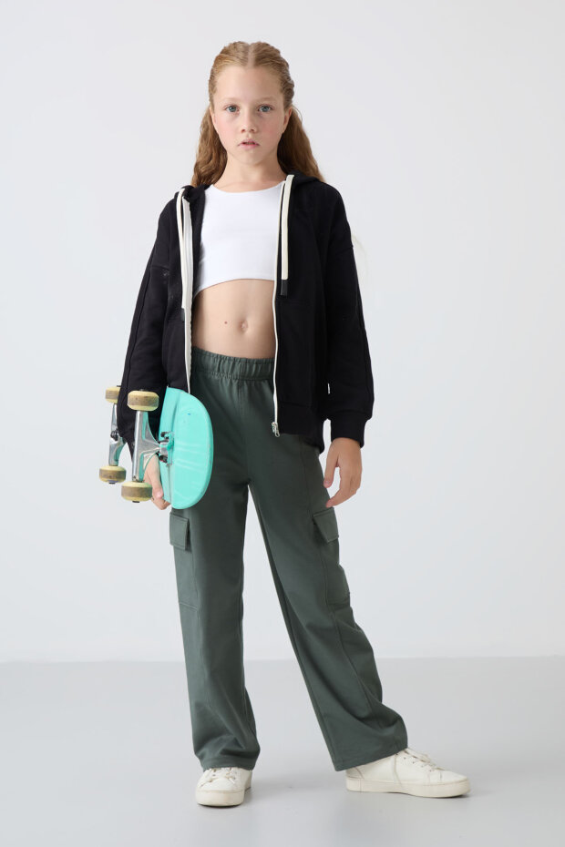 Fermuarlı Pamuklu 2'li Paket Siyah-Gri Melanj Kız Çocuk Sweatshirt - 75149 - 2