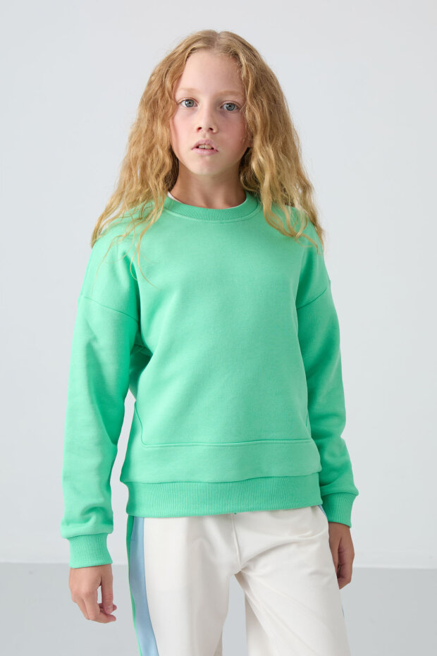 Oversize 3'lü Paket Sarı-Ekru-Su Yeşili Kız Çocuk Sweatshirt - 75150 - 4