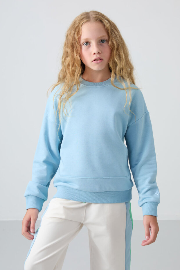 Oversize 3'lü Paket Siyah-Gül Kurusu-Açık Mavi Kız Çocuk Sweatshirt - 75150 - 6
