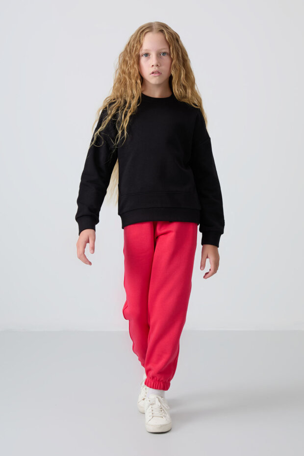 Oversize 3'lü Paket Siyah-Gül Kurusu-Açık Mavi Kız Çocuk Sweatshirt - 75150 - 5