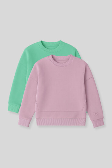 Oversıze 2'li Paket Gül Kurusu-Su Yeşili Kız Çocuk Sweatshirt - 75150 