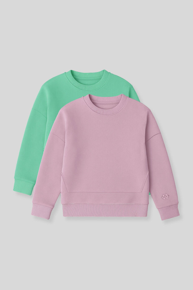 Oversıze 2'li Paket Gül Kurusu-Su Yeşili Kız Çocuk Sweatshirt - 75150 - 1