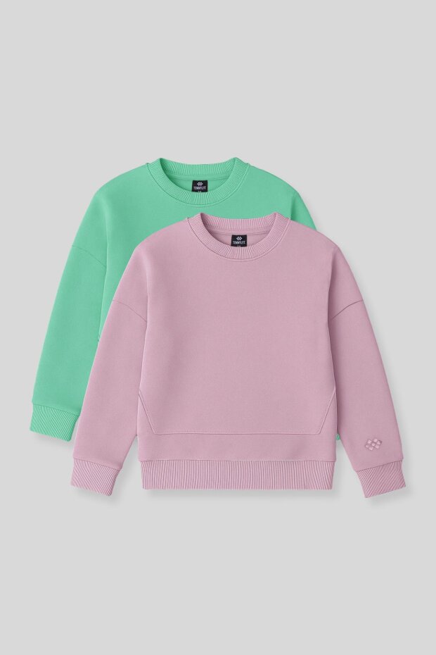 Oversıze 2'li Paket Gül Kurusu-Su Yeşili Kız Çocuk Sweatshirt - 75150 - 1
