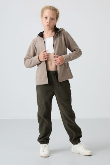 Standart Fit Kapüşonlu 2'li Paket Haki-Koyu Bej Kız Çocuk Sweatshirt - 75152 - TOMMYLIFE (1)