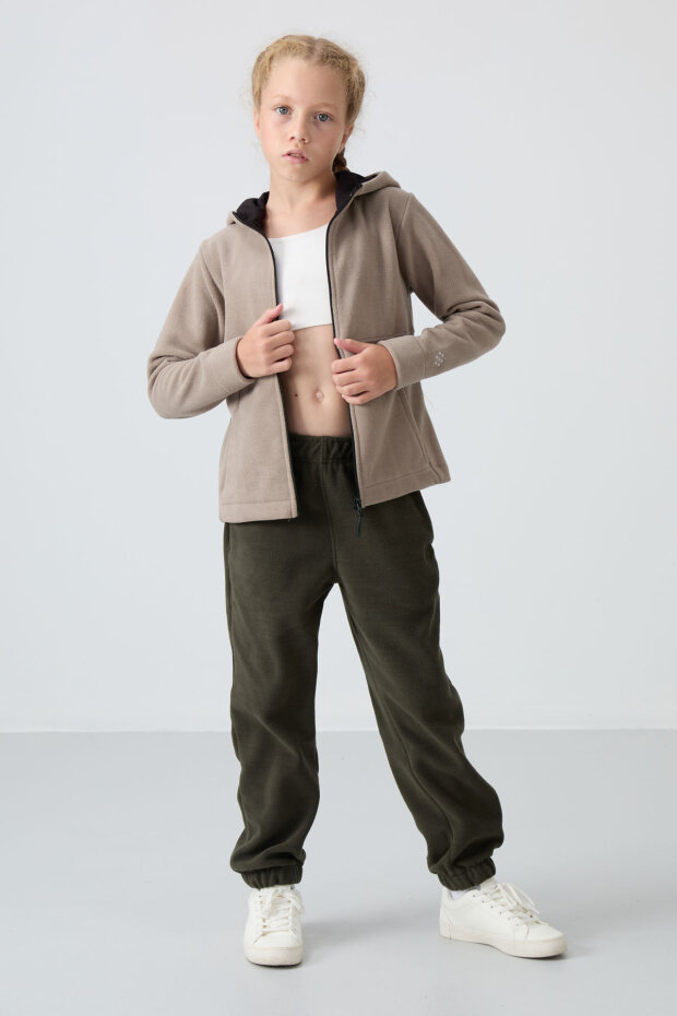 Standart Fit Kapüşonlu 2'li Paket Haki-Koyu Bej Kız Çocuk Sweatshirt - 75152 - 2