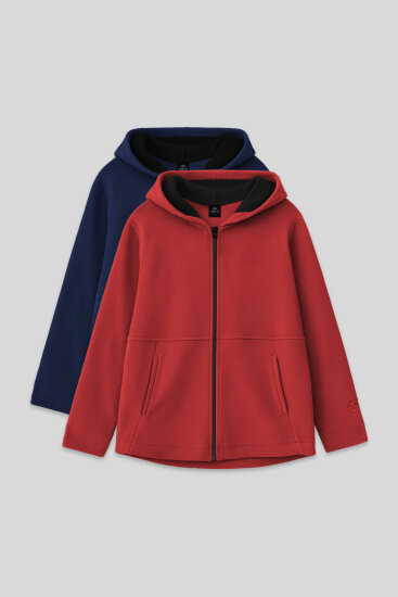 Standart Fit Kapüşonlu 2'li Paket İndigo-Fiesta Kız Çocuk Sweatshirt - 75152 - TOMMYLIFE