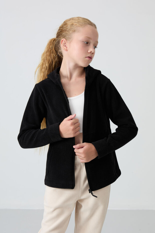 Standart Fit Kapüşonlu 2'li Paket Siyah-Ekru Kız Çocuk Sweatshirt - 75152 - 5