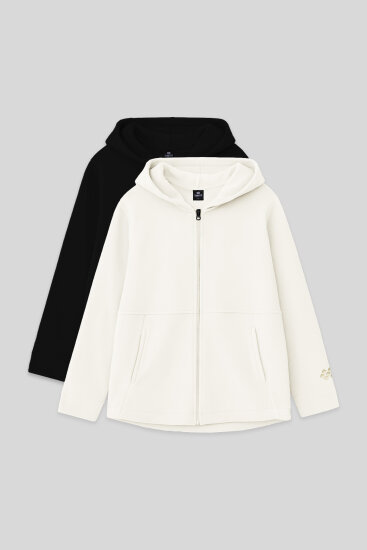 Standart Fit Kapüşonlu 2'li Paket Siyah-Ekru Kız Çocuk Sweatshirt - 75152 - TOMMYLIFE