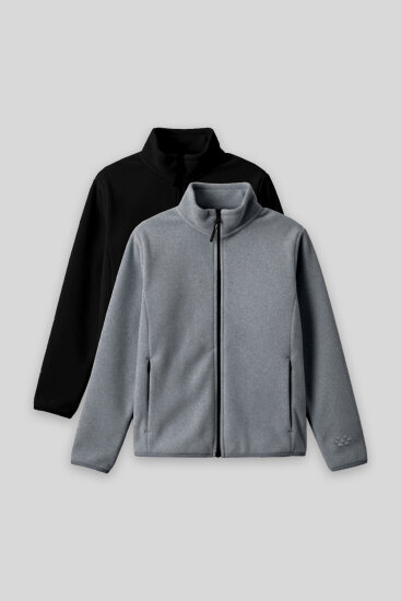 Standart Fit 2'li Paket Siyah-Gri Melanj Kız Çocuk Polar Sweatshirt - 75154 