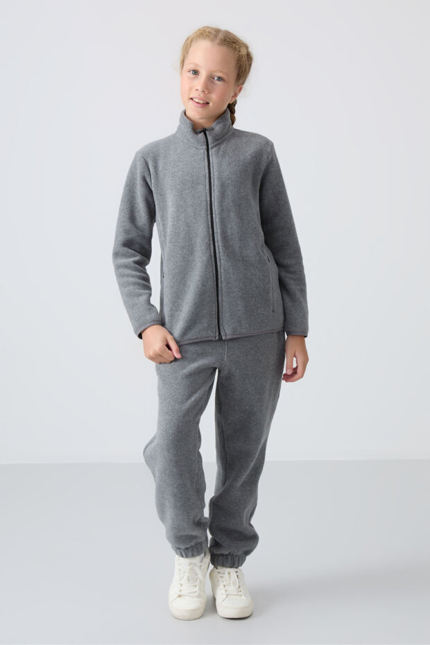 Standart Fit 2'li Paket Siyah-Gri Melanj Kız Çocuk Polar Sweatshirt - 75154 - 3