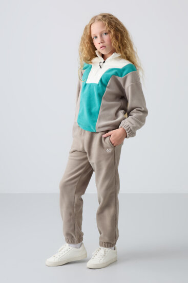 Standart Fit 2'li Paket Haki-Koyu Bej Kız Çocuk Eşofman Alt - 75155 - TOMMYLIFE (1)