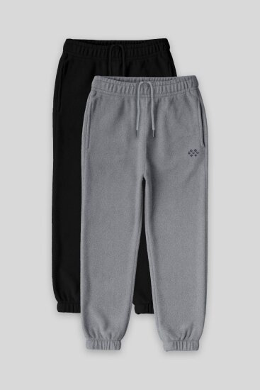Standart Fit 2'li Paket Siyah-Gri Melanj Kız Çocuk Eşofman Alt - 75155 