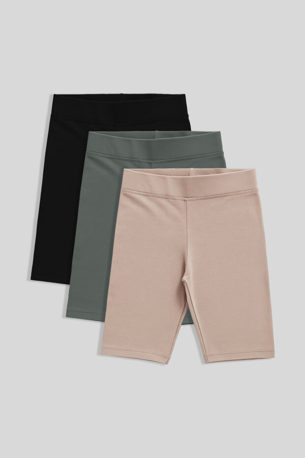 Standart Fit Basic 3'lü Paket Siyah-Haki-Koyu Bej Kız Çocuk Tayt - 75188 - 1