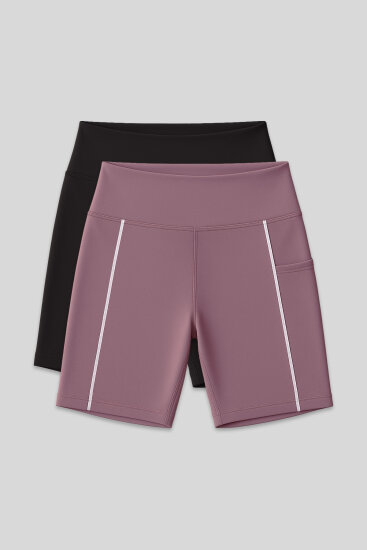 Standart Fit Basic 2'li Paket Siyah-Gül Kurusu Kız Çocuk Biker Tayt - 75189 