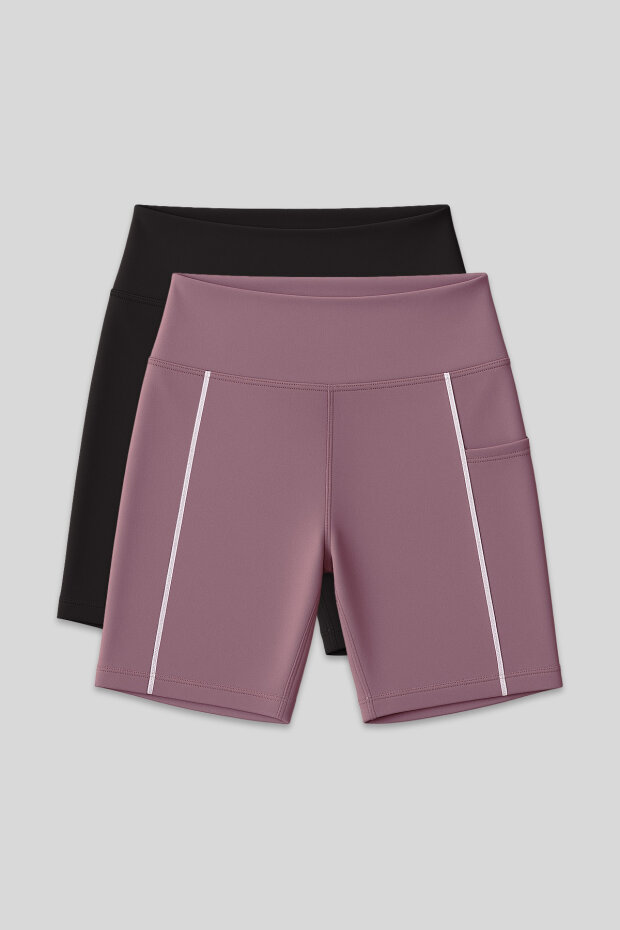 Standart Fit Basic 2'li Paket Siyah-Gül Kurusu Kız Çocuk Biker Tayt - 75189 - 1