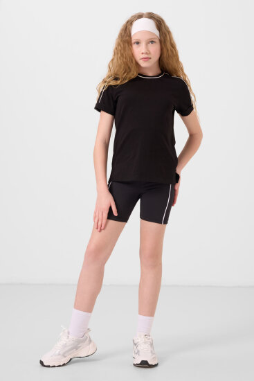 Standart Fit Basic 2'li Paket Siyah-Gül Kurusu Kız Çocuk Biker Tayt - 75189 - TOMMYLIFE (1)