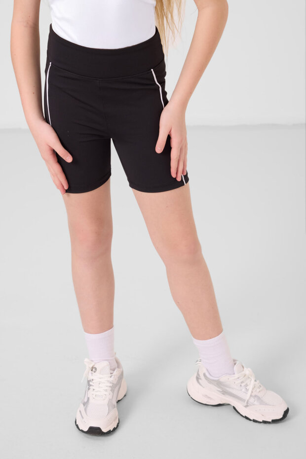 Standart Fit Basic 2'li Paket Siyah-Gül Kurusu Kız Çocuk Biker Tayt - 75189 - 4