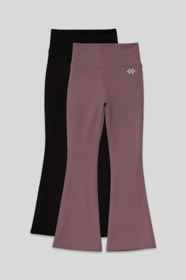 Esnek Performans İspanyol Paça 2'li Paket Siyah-Gül Kurusu Kız Çocuk Tayt - 75193 - TOMMYLIFE