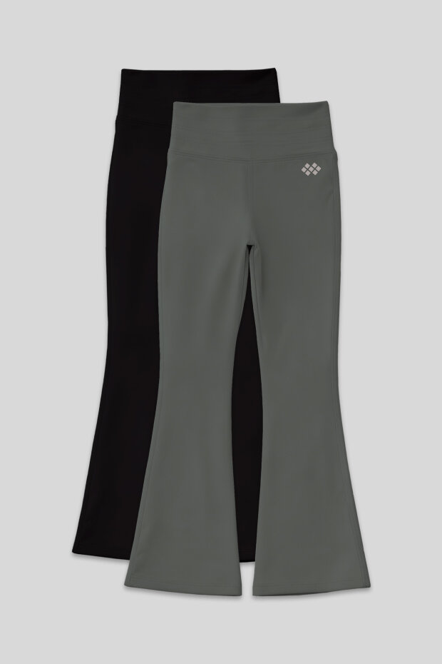 Esnek Performans İspanyol Paça 2'li Paket Siyah-Haki Kız Çocuk Tayt - 75193 - 1