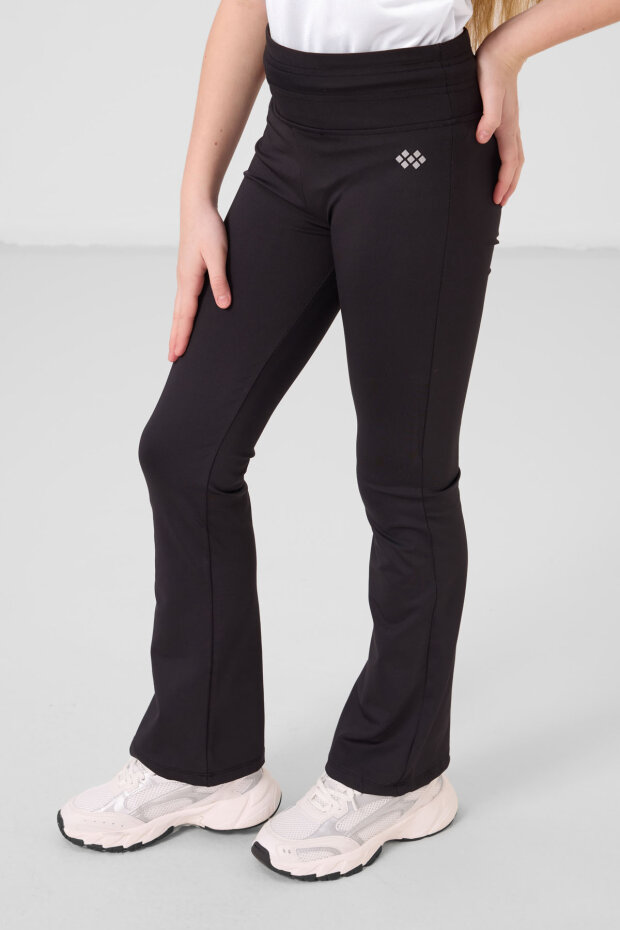 Esnek Performans İspanyol Paça 2'li Paket Siyah-Haki Kız Çocuk Tayt - 75193 - 4