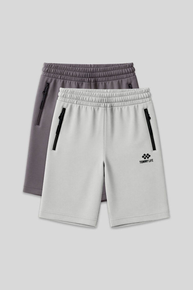 Standart Kalıp 2'li Paket Koyu Gri-Taş Erkek Şort - 81136 - 1