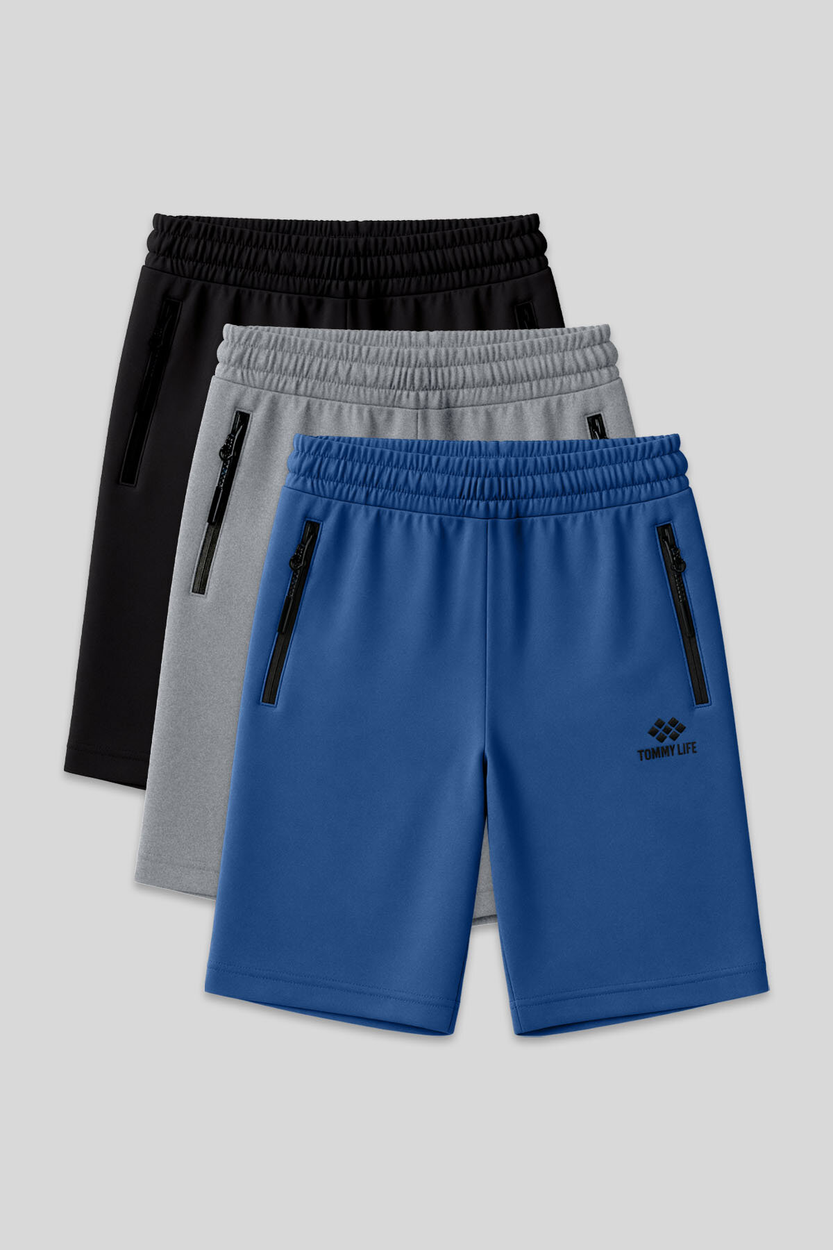 Standart Kalıp 3'lü Paket Siyah-Gri Melanj-Parlament Erkek Şort - 81136 - TOMMYLIFE