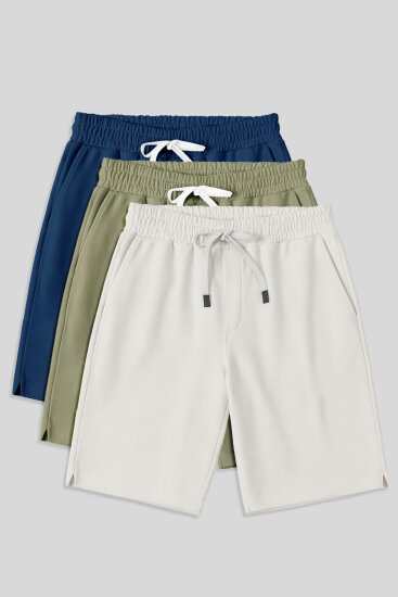 Comfort Fit Basic 3'lü Paket Açık Çağla-Parlament-Ekru Erkek Şort - 81274 