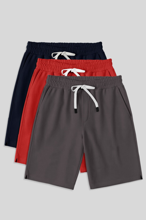 Comfort Fit Basic 3'lü Paket Lacivert-Fiesta-Koyu Gri Erkek Şort - 81274 - 1