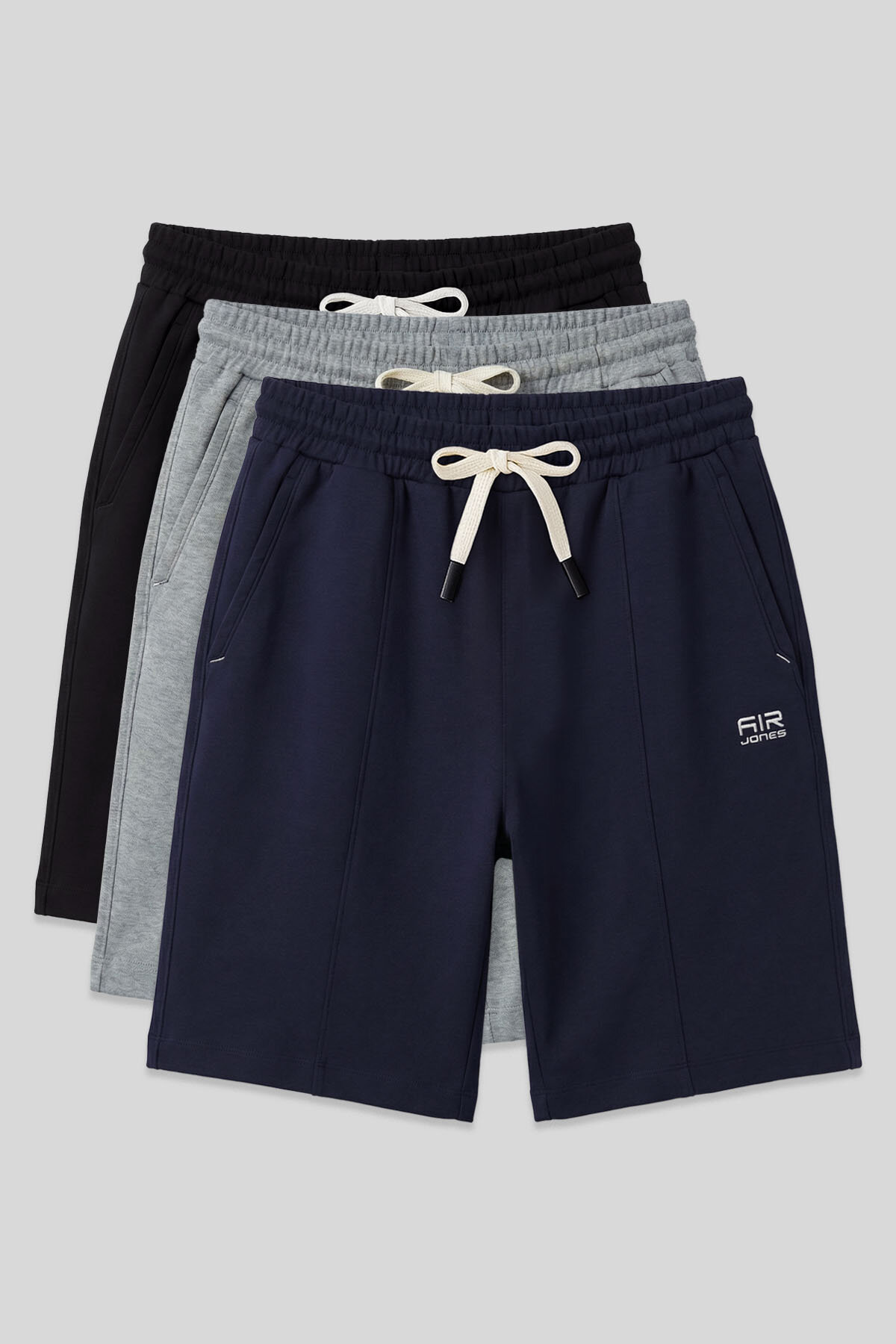 Standart Fit Basic 3'lü Paket Lacivert-Siyah-Gri Melanj Erkek Şort - 81277 - Air Jones
