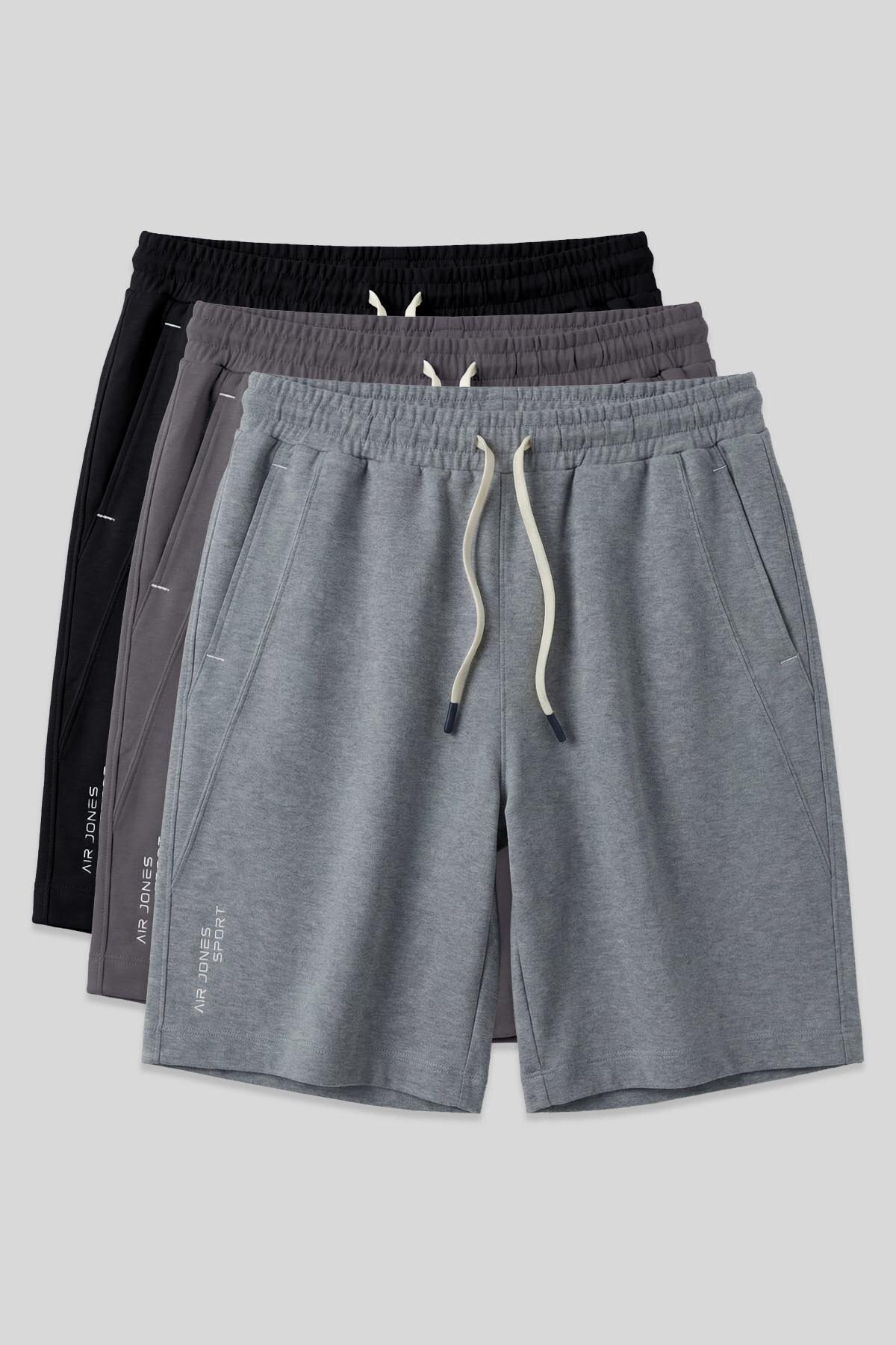 Standart Fit Basic 3'lü Paket Siyah-Gri Melanj-Koyu Gri Erkek Şort - 81278 - Air Jones