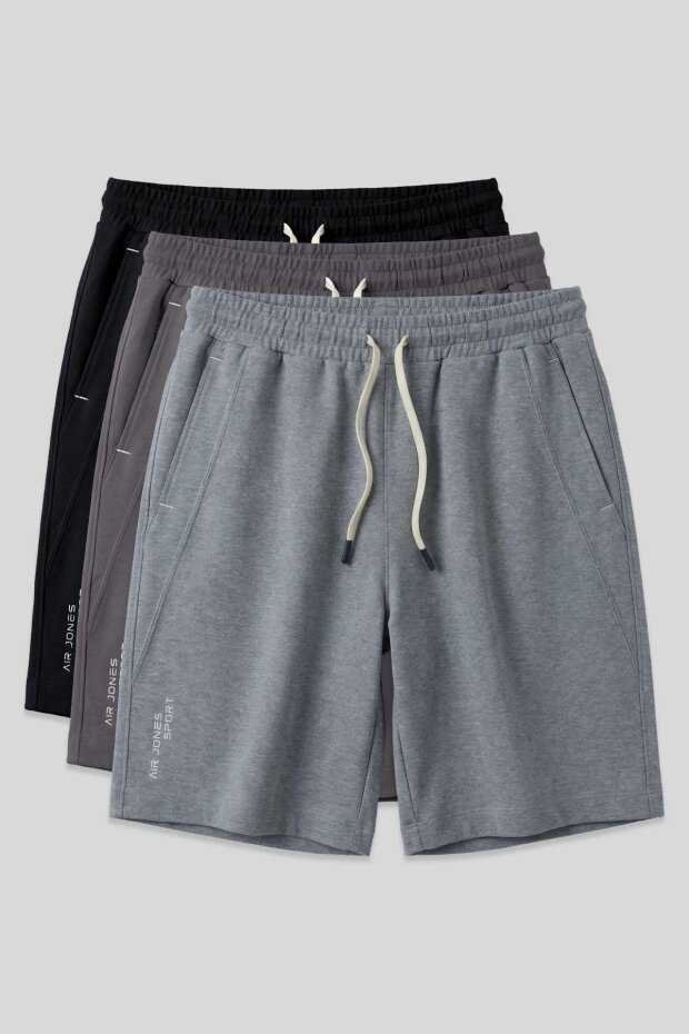 Standart Fit Basic 3'lü Paket Siyah-Gri Melanj-Koyu Gri Erkek Şort - 81278 - 1