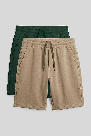 Rahat Form 2'li Paket Koyu Bej-Çam Yeşili Büyük Beden Erkek Şort - 81297 