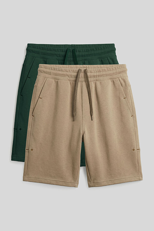 Rahat Form 2'li Paket Koyu Bej-Çam Yeşili Büyük Beden Erkek Şort - 81297 - 1