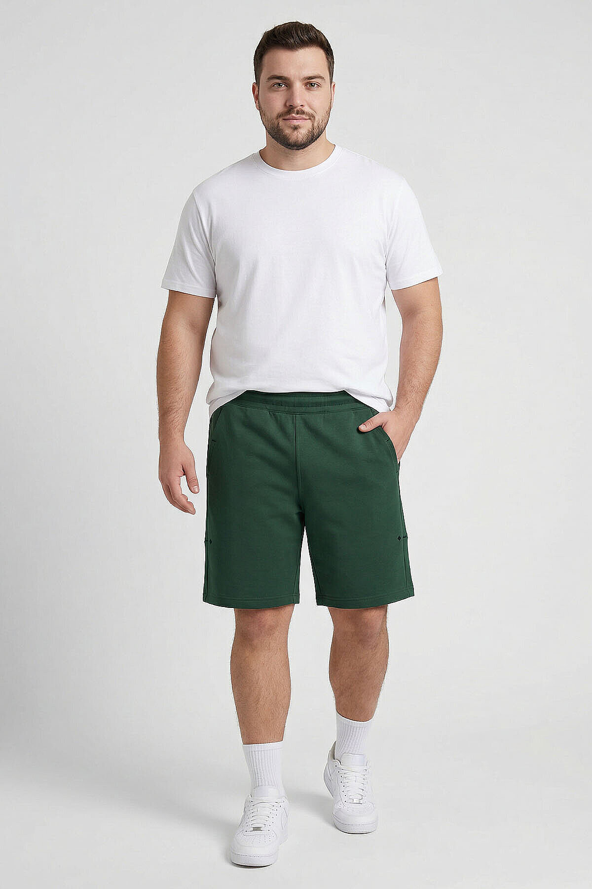 Rahat Form 2'li Paket Koyu Bej-Çam Yeşili Büyük Beden Erkek Şort - 81297 - TOMMYLIFE (1)