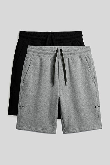 Rahat Form 2'li Paket Siyah-Gri Melanj Büyük Beden Erkek Şort - 81297 