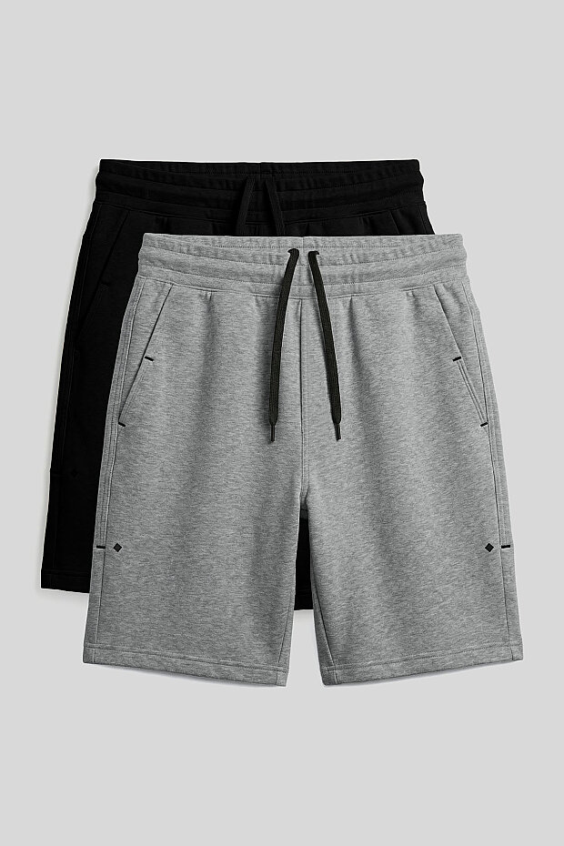 Rahat Form 2'li Paket Siyah-Gri Melanj Büyük Beden Erkek Şort - 81297 - 1