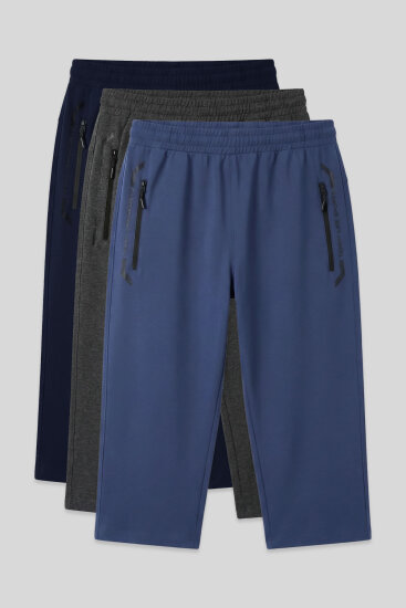 Standart Kalıp 3'lü Paket Lacivert-Antrasit Melanj-Petrol Erkek Kapri - 83091 