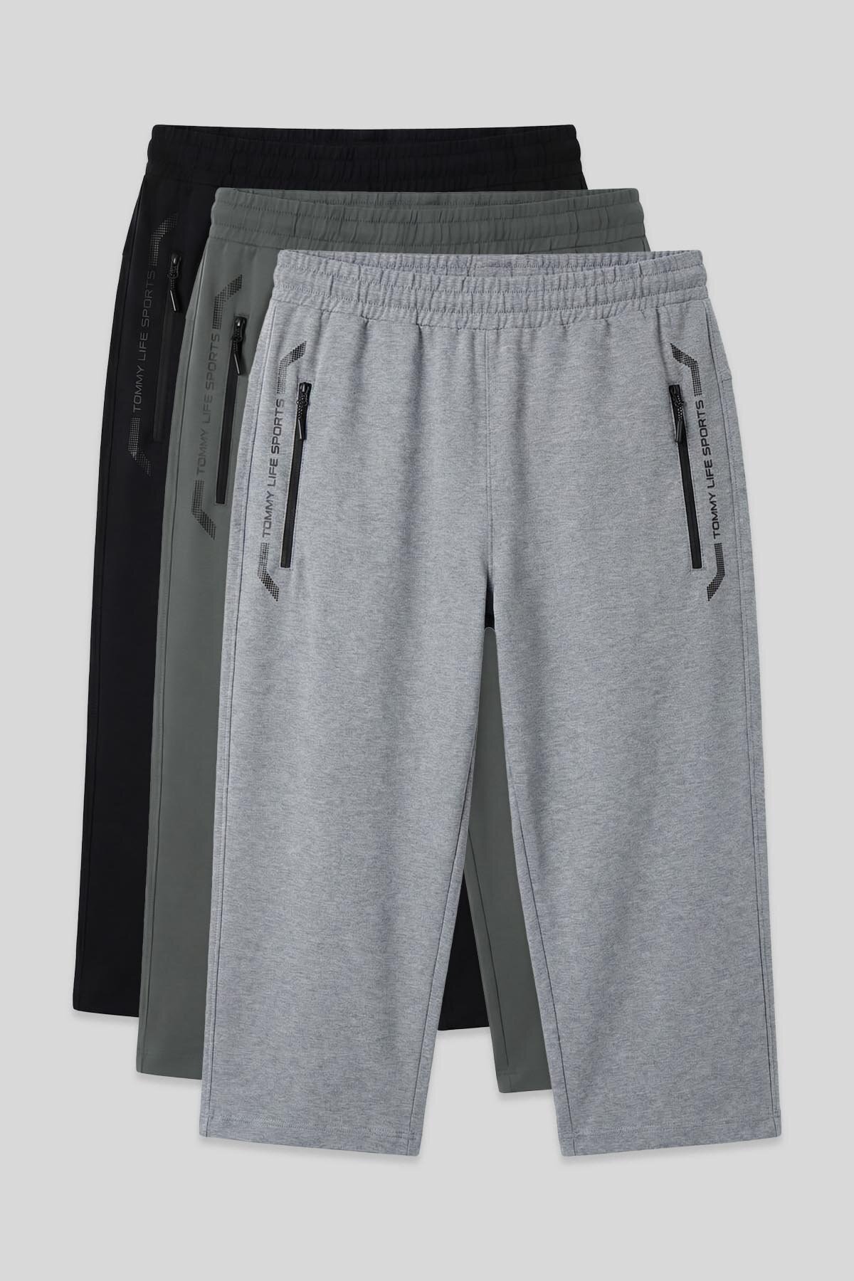 Standart Kalıp 3'lü Paket Siyah-Gri Melanj-Çağla Erkek Kapri - 83091 - TOMMYLIFE