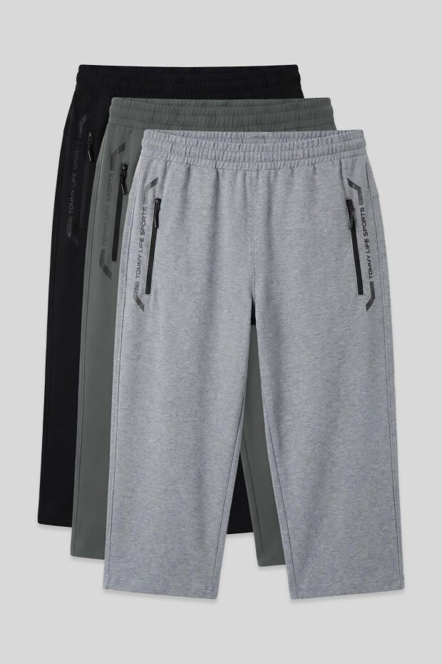 Standart Kalıp 3'lü Paket Siyah-Gri Melanj-Çağla Erkek Kapri - 83091 - 1