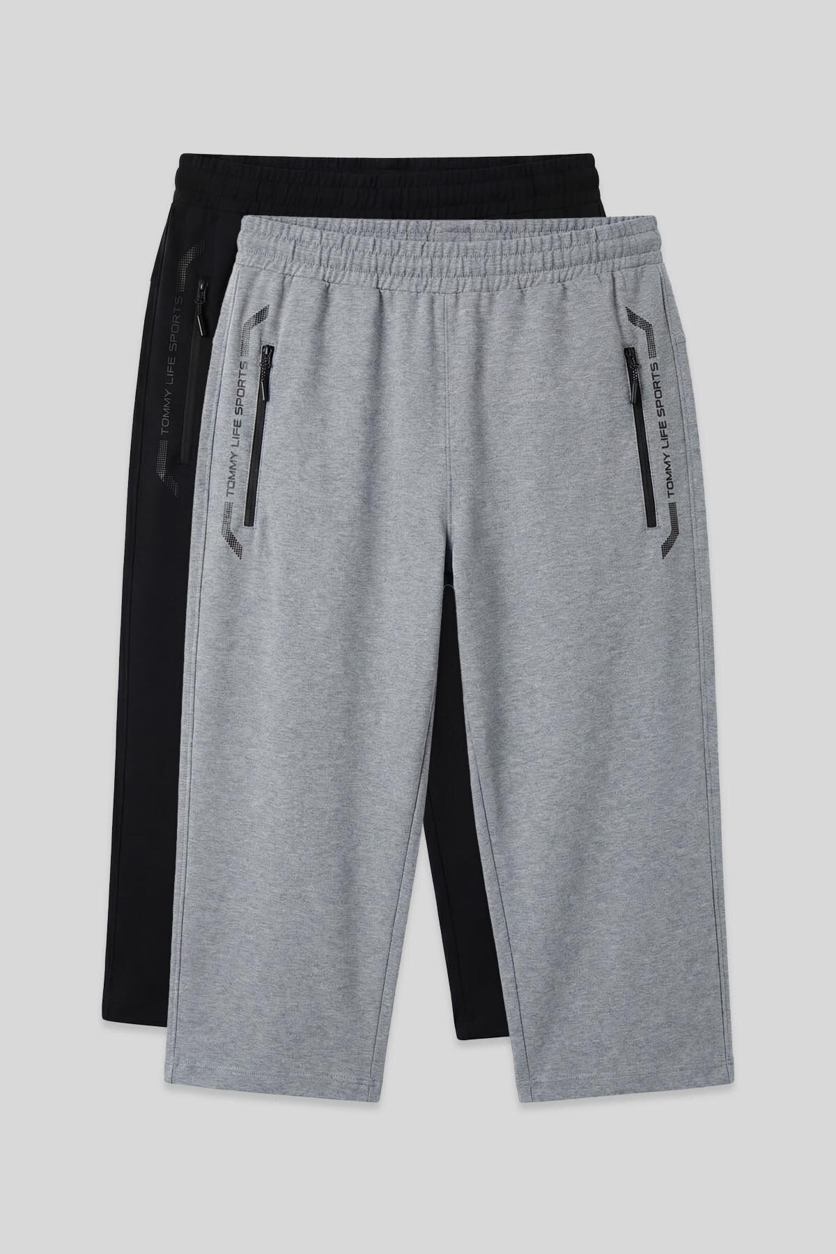 Standart Kalıp 2'li Paket Siyah-Gri Melanj Erkek Kapri - 83091 - TOMMYLIFE