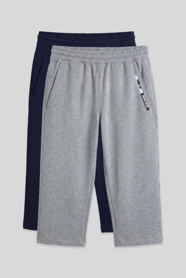 Standart Kalıp 2'li Paket İndigo-Gri Melanj Erkek Kapri - 83092 