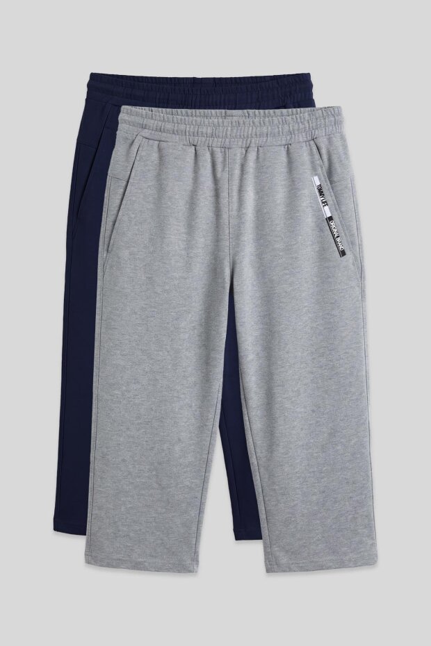 Standart Kalıp 2'li Paket İndigo-Gri Melanj Erkek Kapri - 83092 - 1