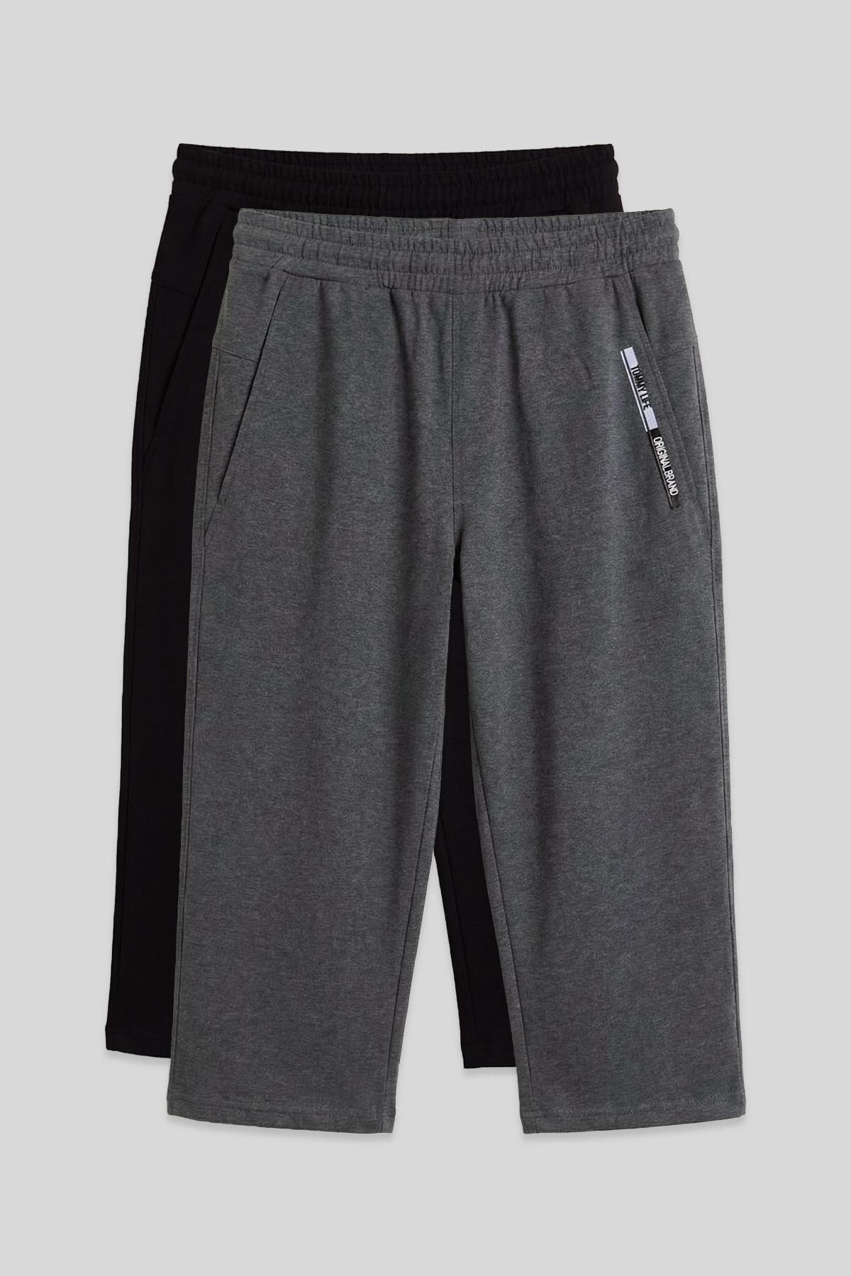 Standart Kalıp 2'li Paket Siyah-Antrasit Melanj Erkek Kapri - 83092 - TOMMYLIFE