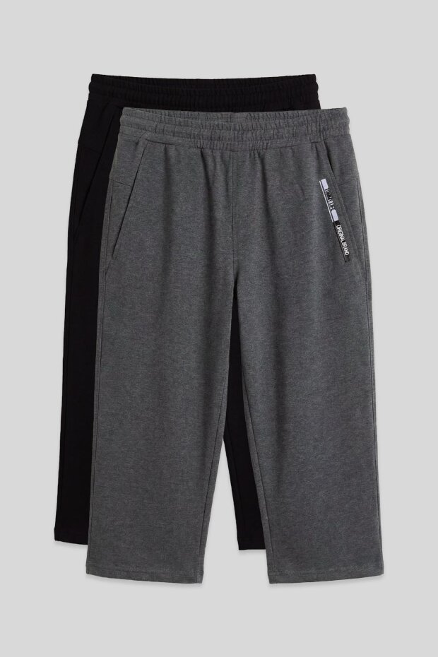 Standart Kalıp 2'li Paket Siyah-Antrasit Melanj Erkek Kapri - 83092 - 1