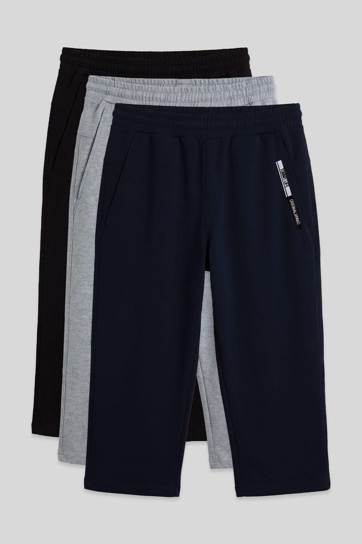 Standart Kalıp 3'lü Paket Siyah-Lacivert-Gri Melanj Erkek Kapri - 83092 - TOMMYLIFE